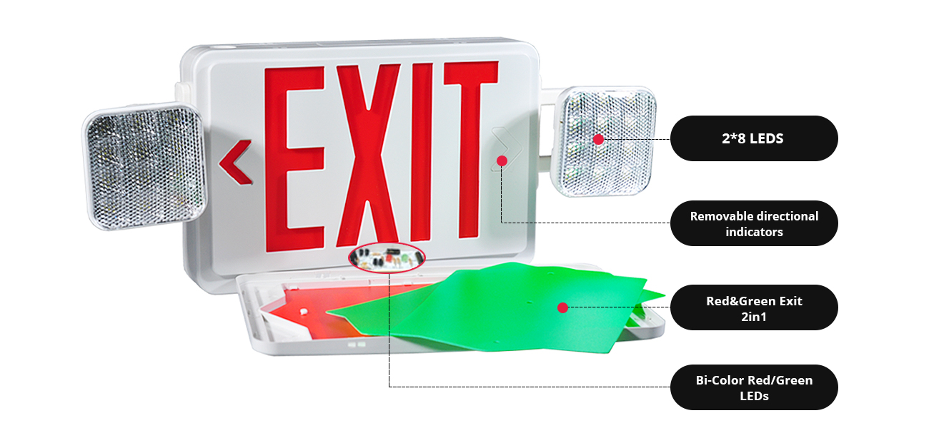 2*8 LEDSRemovable directional indicatorsRed&Green Exit 2in1Bi-Color Red/Green LEDs
